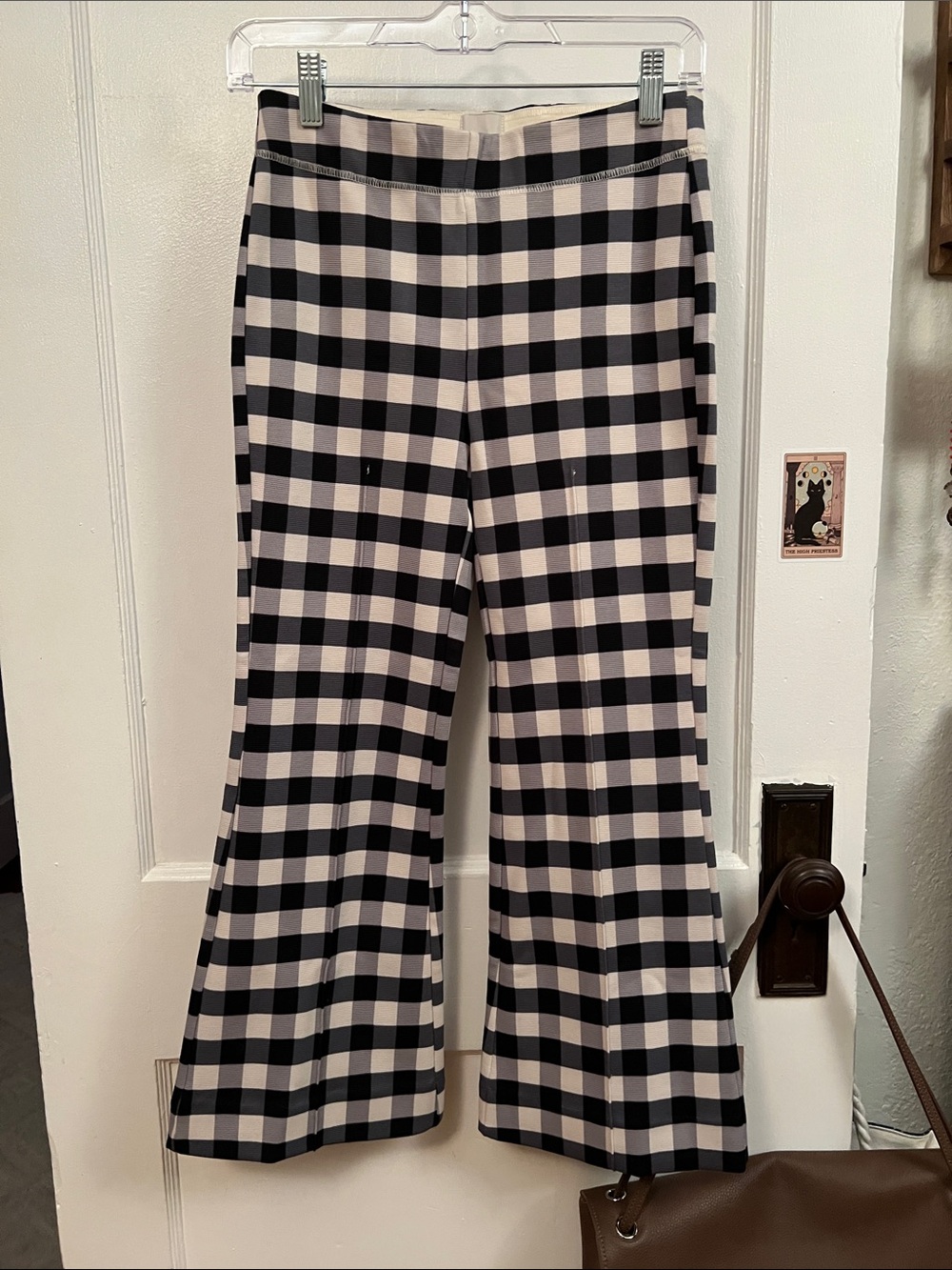 Maeve navy and Cream Gingham Wide-Leg Pants